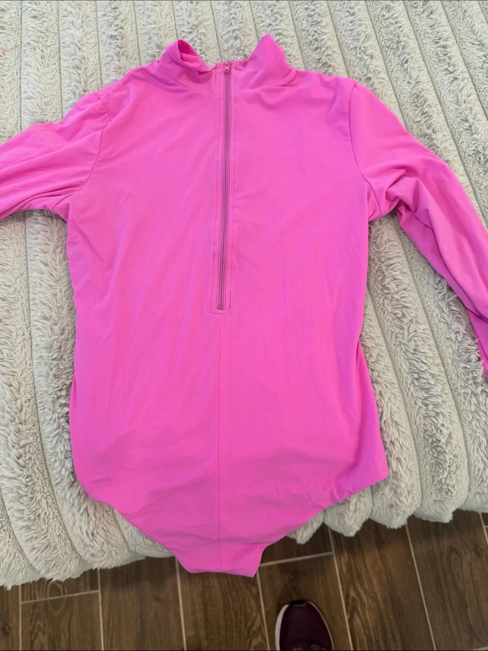 SKIMS Bright Pink Long-Sleeve One-Piece Swimwear